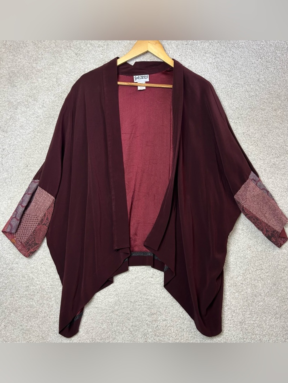 Yasuko Vintage Silk Batwing Kimono Jacket One Size Burgundy Wearable Art 80s